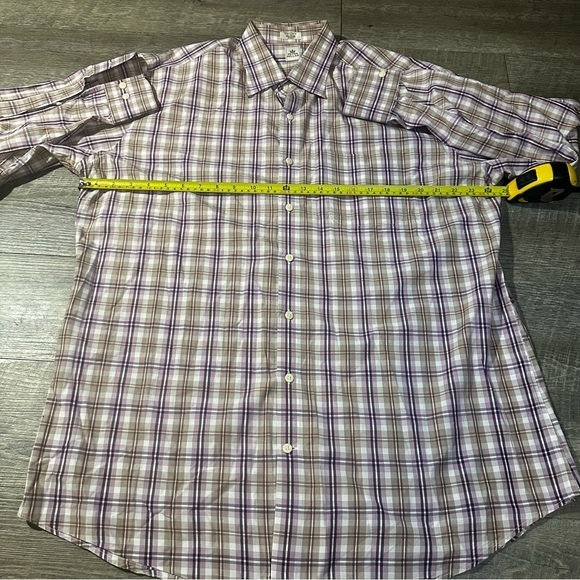 Peter Millar Mens Size 2XL Button Up Brown‎ Plaid Long Sleeve - Picture 6 of 7